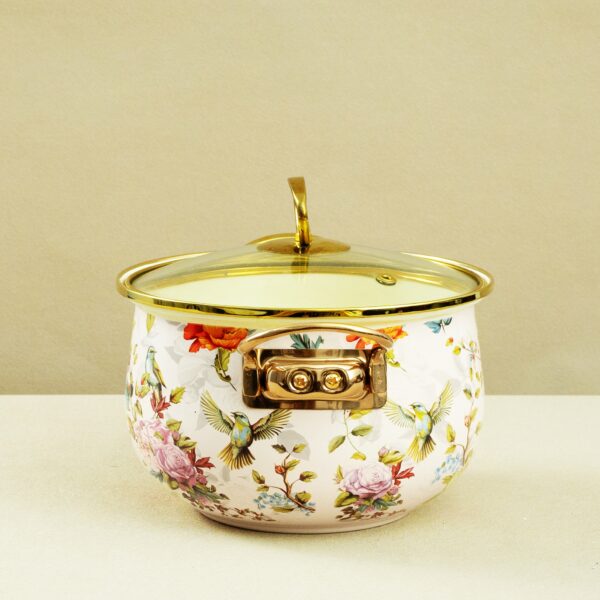 Vintage Enamel Stockpot, Floral Enamel Soup pot, Cookware With Metal Handle for Gas stove - Image 3