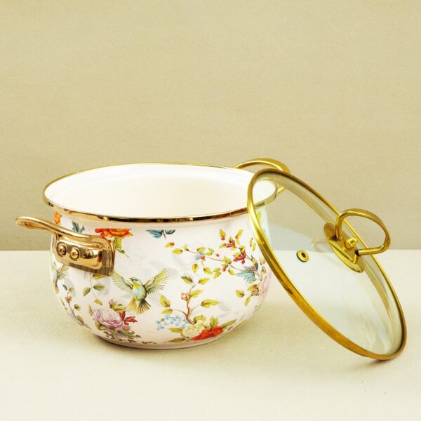 Vintage Enamel Stockpot, Floral Enamel Soup pot, Cookware With Metal Handle for Gas stove - Image 2