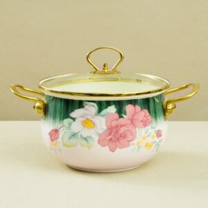 Colorful Enamel Stock Pot with Lid Double Ear, Vintage Thicken Soup Pot, Nonstick, Safe for Induction Cookers, Gas Stove