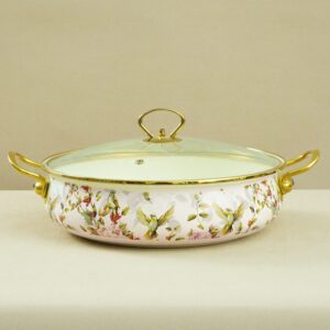 30CM Enamel Seafood Pot With Glass Lid, High-Capacity Hot Pot, Shallow Soup Pot, Induction Cooker, Open Flame Universal