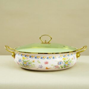 Vintage Enamel Hot Pot, Multi functional seafood pot, household Enamel Cookware With Lid and Handle