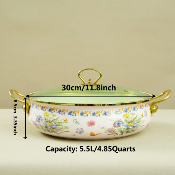 Vintage Enamel Hot Pot, Multi functional seafood pot, household Enamel Cookware With Lid and Handle - Image 2