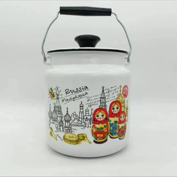 Kazakhstan Enamel Storage Bucket, Milk Bucket, Hand-held Bucket, Vintage Sealed Jar, Honey Jar - Image 2