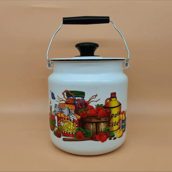 Kazakhstan Enamel Storage Bucket, Milk Bucket, Hand-held Bucket, Vintage Sealed Jar, Honey Jar - Image 4