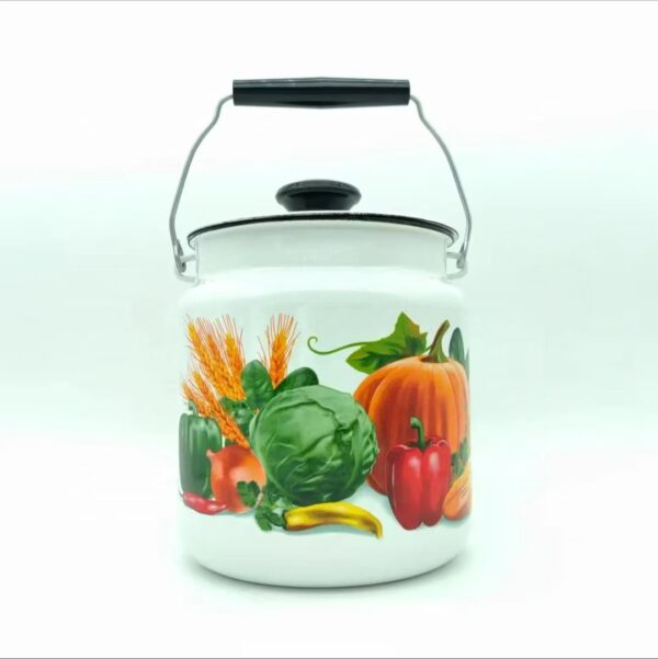 Kazakhstan Enamel Storage Bucket, Milk Bucket, Hand-held Bucket, Vintage Sealed Jar, Honey Jar - Image 5