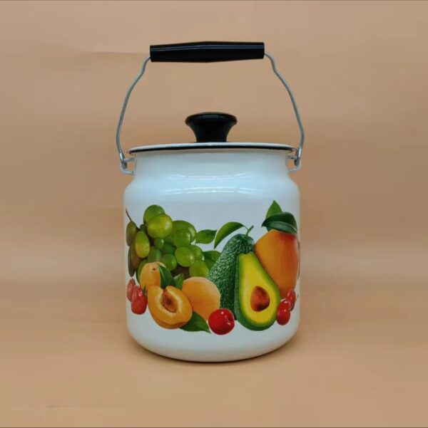 Kazakhstan Enamel Storage Bucket, Milk Bucket, Hand-held Bucket, Vintage Sealed Jar, Honey Jar - Image 7