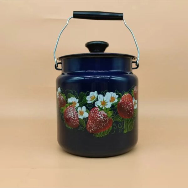 Kazakhstan Enamel Storage Bucket, Milk Bucket, Hand-held Bucket, Vintage Sealed Jar, Honey Jar - Image 9