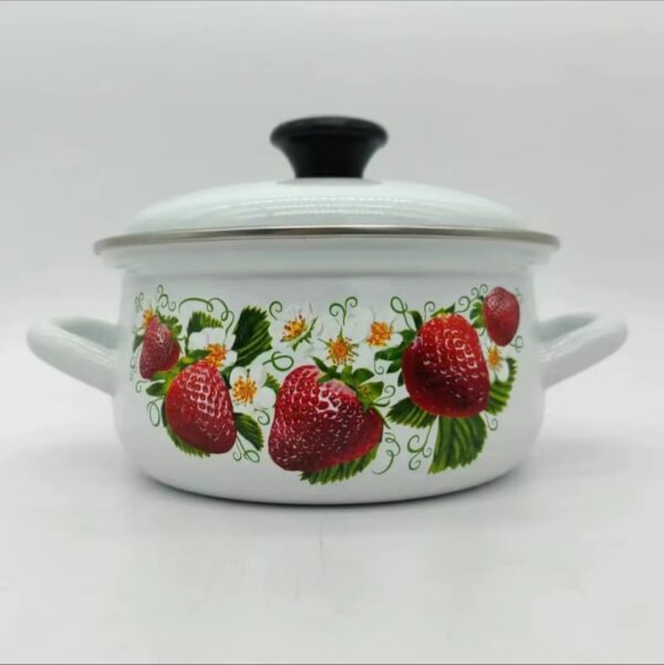 Vintage Fruit Pattern Enameled Stockpot With Lid, Kazakhstan Soup Pot With Handle,  Kitchen Cookware For Home Party Use - Image 3