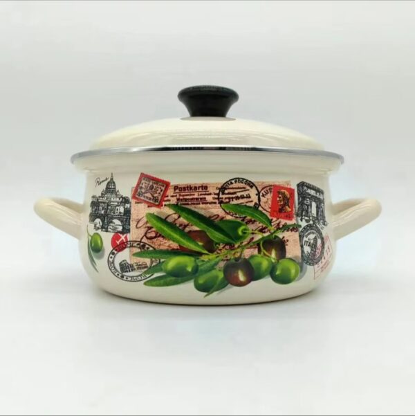 Vintage Fruit Pattern Enameled Stockpot With Lid, Kazakhstan Soup Pot With Handle,  Kitchen Cookware For Home Party Use - Image 4