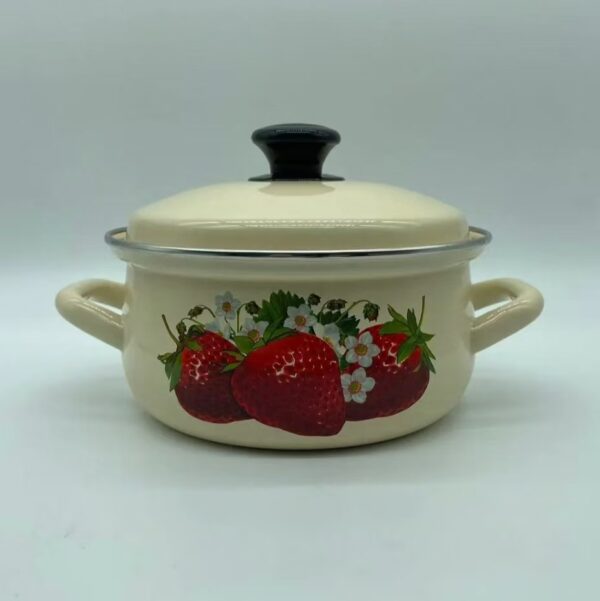 Vintage Fruit Pattern Enameled Stockpot With Lid, Kazakhstan Soup Pot With Handle,  Kitchen Cookware For Home Party Use - Image 5