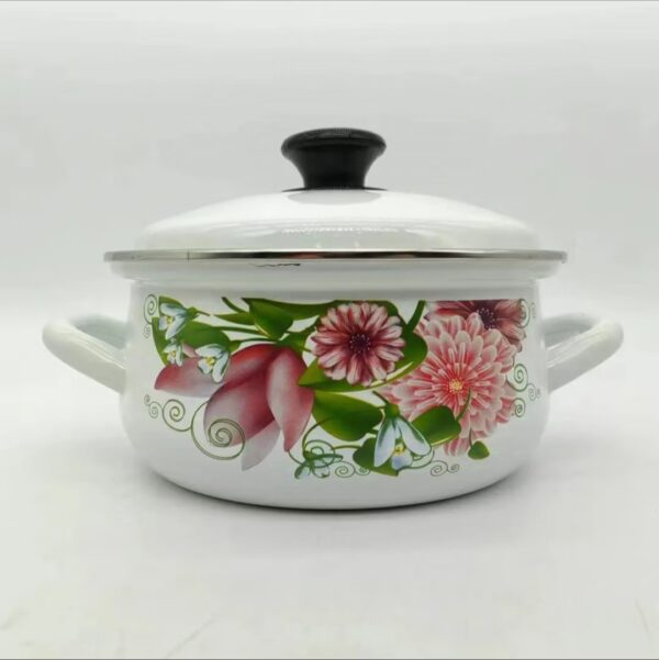Vintage Fruit Pattern Enameled Stockpot With Lid, Kazakhstan Soup Pot With Handle,  Kitchen Cookware For Home Party Use - Image 6