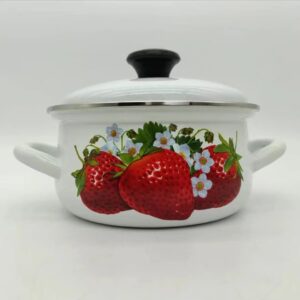 Vintage Fruit Pattern Enameled Stockpot With Lid, Kazakhstan Soup Pot With Handle,  Kitchen Cookware For Home Party Use