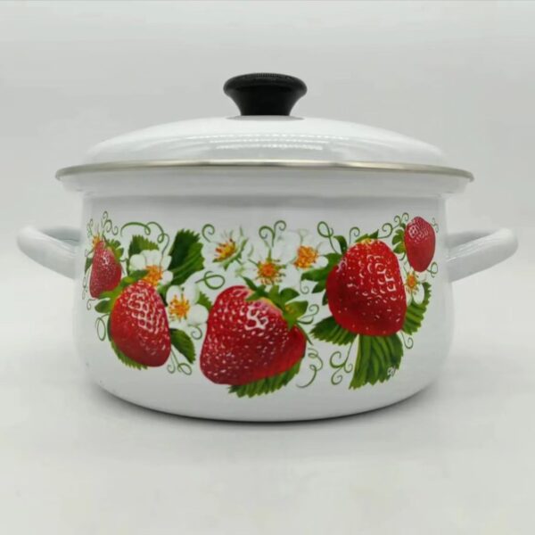 Kazakhstan Vintage Pattern Enamel Stockpot With Lid & Handle, 1 Count Exquisite Thickened Enamel Soup Pot, Household Cookware for Kitchen Dining Room Camping - Image 2