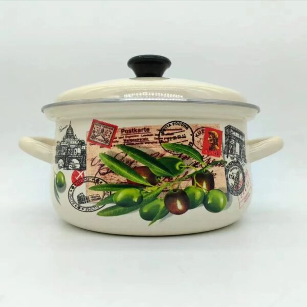 Kazakhstan Vintage Pattern Enamel Stockpot With Lid & Handle, 1 Count Exquisite Thickened Enamel Soup Pot, Household Cookware for Kitchen Dining Room Camping - Image 6