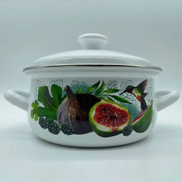 Kazakhstan Vintage Pattern Enamel Stockpot With Lid & Handle, 1 Count Exquisite Thickened Enamel Soup Pot, Household Cookware for Kitchen Dining Room Camping - Image 5