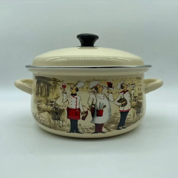 Kazakhstan Vintage Pattern Enamel Stockpot With Lid & Handle, 1 Count Exquisite Thickened Enamel Soup Pot, Household Cookware for Kitchen Dining Room Camping - Image 7