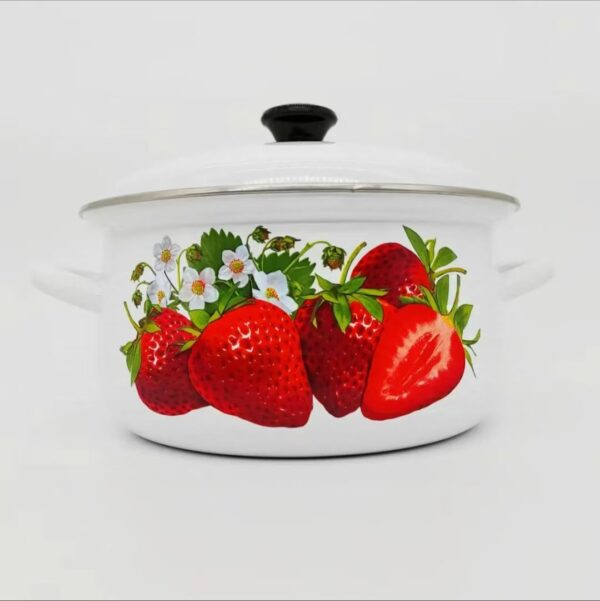 Kazakhstan Fruit Pattern Enamel Stockpot With Lid, Non-stick Large Capacity Cooking Pot, Soup Pot, Enamel Cookware for Home Use - Image 4