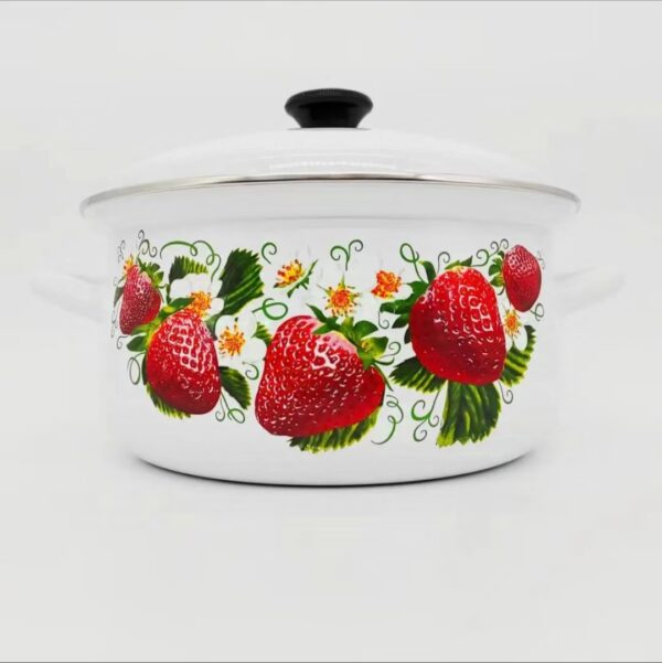 Kazakhstan Fruit Pattern Enamel Stockpot With Lid, Non-stick Large Capacity Cooking Pot, Soup Pot, Enamel Cookware for Home Use - Image 3