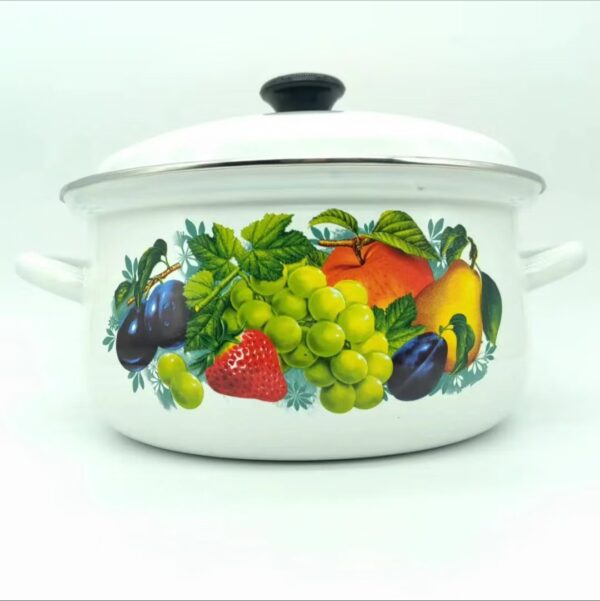 Kazakhstan Fruit Pattern Enamel Stockpot With Lid, Non-stick Large Capacity Cooking Pot, Soup Pot, Enamel Cookware for Home Use - Image 2