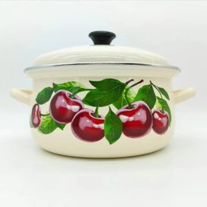 Kazakhstan Fruit Pattern Enamel Stockpot With Lid, Non-stick Large Capacity Cooking Pot, Soup Pot, Enamel Cookware for Home Use