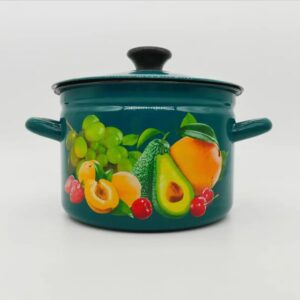 Kazakhstan Retro Fruit Enamel Stockpot with Lid, Stew Bean Simmer Pot, Soup Pot for Cooking
