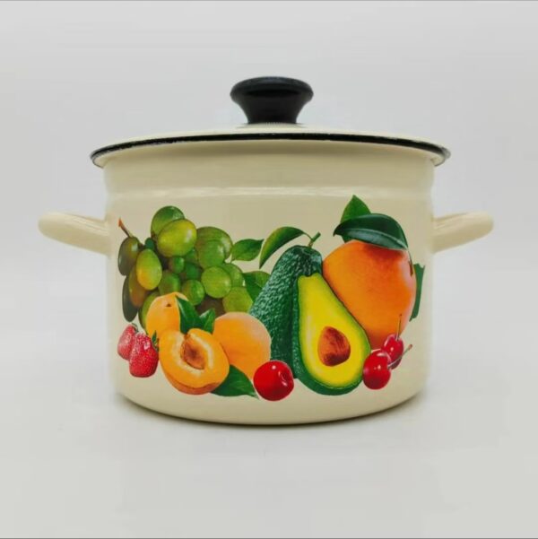 Kazakhstan Retro Fruit Enamel Stockpot with Lid, Stew Bean Simmer Pot, Soup Pot for Cooking - Image 2