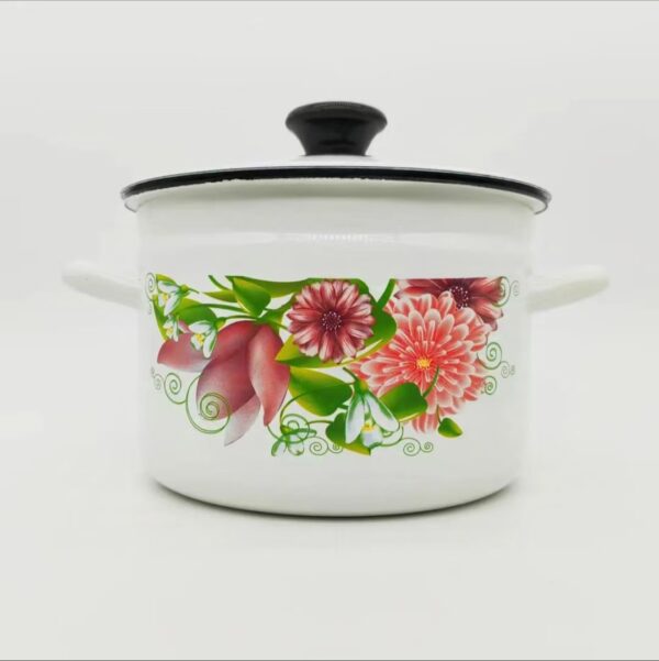Kazakhstan Retro Fruit Enamel Stockpot with Lid, Stew Bean Simmer Pot, Soup Pot for Cooking - Image 3