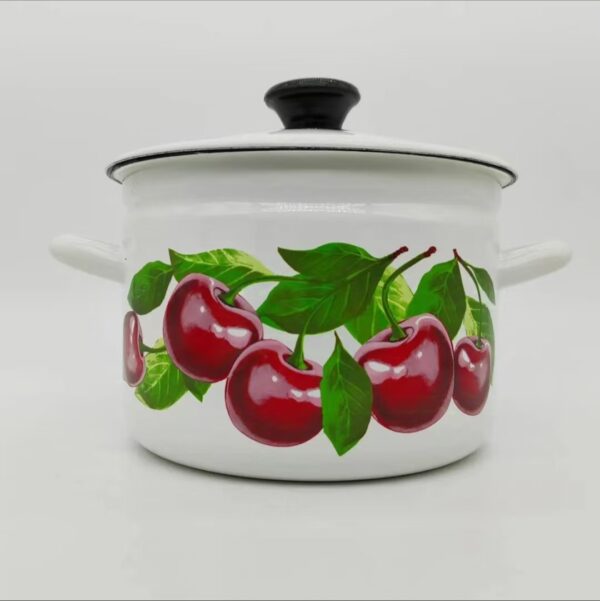 Kazakhstan Retro Fruit Enamel Stockpot with Lid, Stew Bean Simmer Pot, Soup Pot for Cooking - Image 5