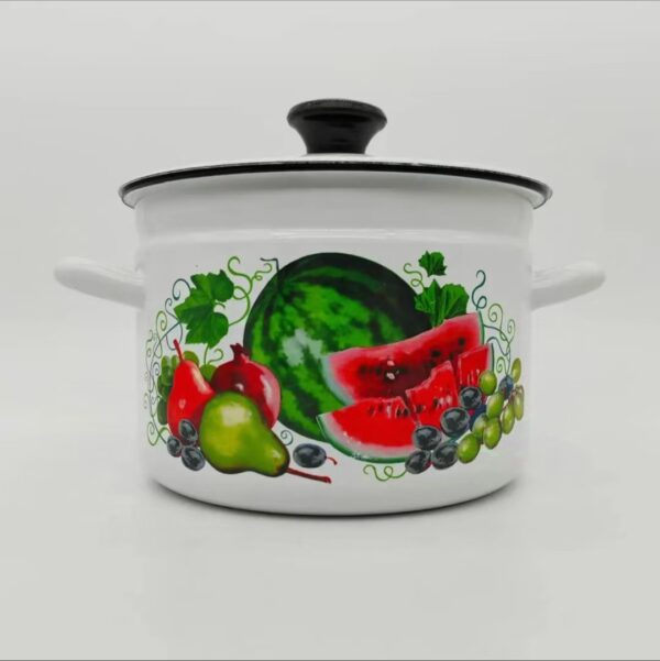 Kazakhstan Retro Fruit Enamel Stockpot with Lid, Stew Bean Simmer Pot, Soup Pot for Cooking - Image 7