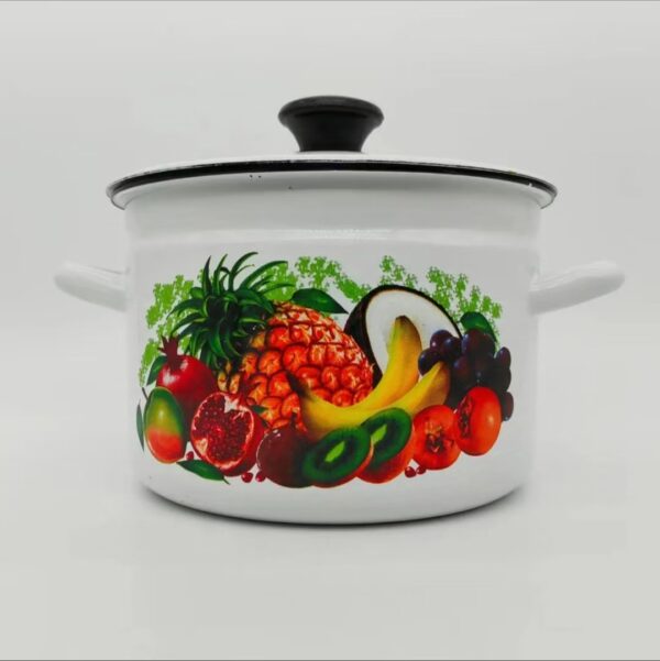 Kazakhstan Retro Fruit Enamel Stockpot with Lid, Stew Bean Simmer Pot, Soup Pot for Cooking - Image 8