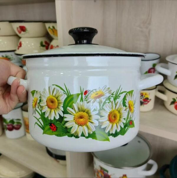Kazakhstan Retro Fruit Enamel Stockpot with Lid, Stew Bean Simmer Pot, Soup Pot for Cooking - Image 9