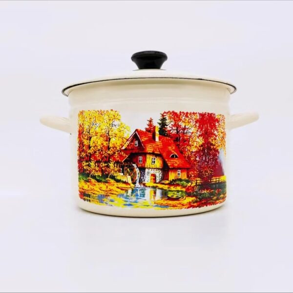 Kazakhstan Retro Fruit Enamel Stockpot with Lid, Stew Bean Simmer Pot, Soup Pot for Cooking - Image 4