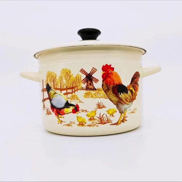 Kazakhstan Vintage Fruit Enamel Stockpot with Lid & Handle, Stew Pot for Soup, Enamel Cookware for Induction Cookers, Gas Stove - Image 2