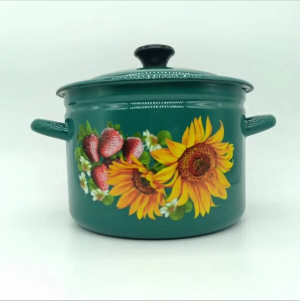 Kazakhstan Vintage Fruit Enamel Stockpot with Lid & Handle, Stew Pot for Soup, Enamel Cookware for Induction Cookers, Gas Stove - Image 3