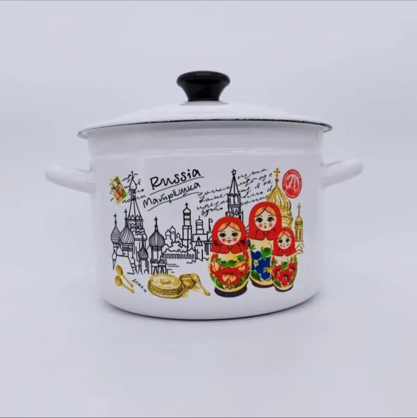 Kazakhstan Vintage Fruit Enamel Stockpot with Lid & Handle, Stew Pot for Soup, Enamel Cookware for Induction Cookers, Gas Stove - Image 4