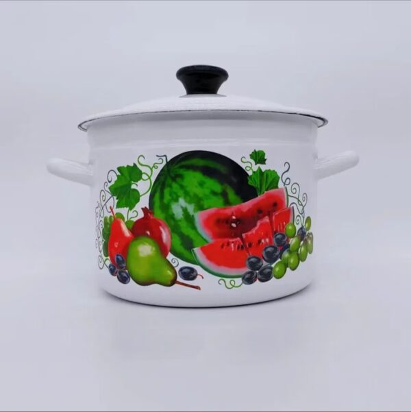 Kazakhstan Vintage Fruit Enamel Stockpot with Lid & Handle, Stew Pot for Soup, Enamel Cookware for Induction Cookers, Gas Stove - Image 5