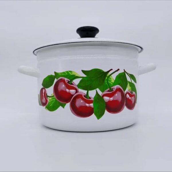 Kazakhstan Vintage Fruit Enamel Stockpot with Lid & Handle, Stew Pot for Soup, Enamel Cookware for Induction Cookers, Gas Stove - Image 6