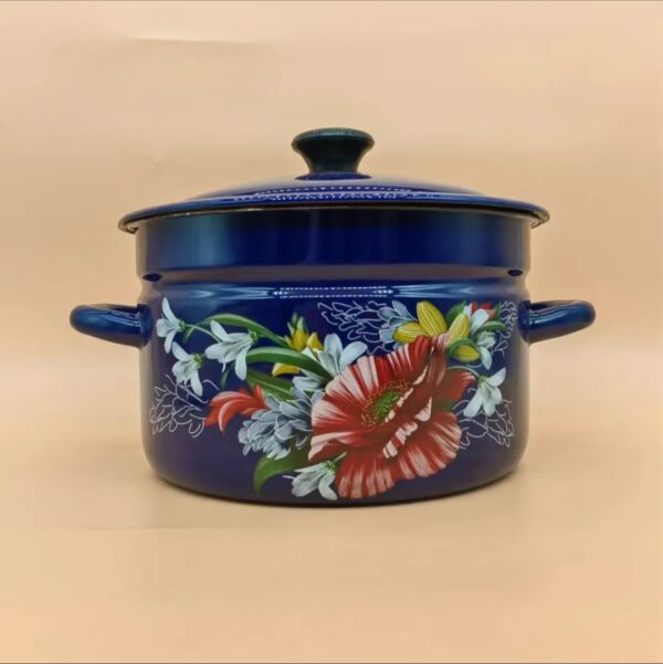 Kazakhstan Vintage Pattern Stockpot with Lid, 1 Count Double Ear Soup Pot with Handle, Large Capacity Cooking Pot for Home Kitchen - Image 10