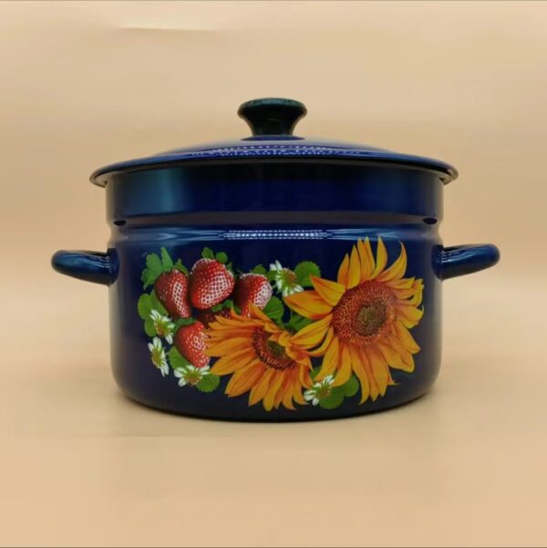 Kazakhstan Vintage Pattern Stockpot with Lid, 1 Count Double Ear Soup Pot with Handle, Large Capacity Cooking Pot for Home Kitchen - Image 9