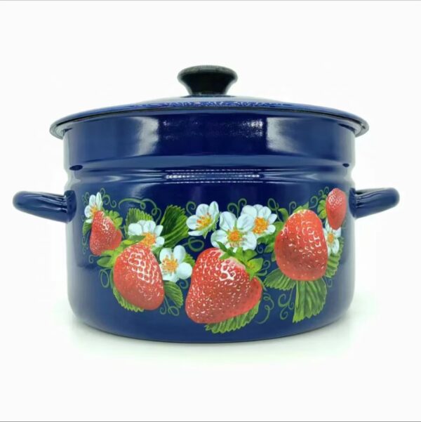 Kazakhstan Vintage Pattern Stockpot with Lid, 1 Count Double Ear Soup Pot with Handle, Large Capacity Cooking Pot for Home Kitchen - Image 8