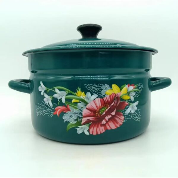 Kazakhstan Vintage Pattern Stockpot with Lid, 1 Count Double Ear Soup Pot with Handle, Large Capacity Cooking Pot for Home Kitchen - Image 7