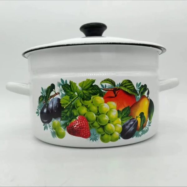 Kazakhstan Vintage Pattern Stockpot with Lid, 1 Count Double Ear Soup Pot with Handle, Large Capacity Cooking Pot for Home Kitchen - Image 5