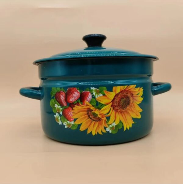 Kazakhstan Vintage Pattern Stockpot with Lid, 1 Count Double Ear Soup Pot with Handle, Large Capacity Cooking Pot for Home Kitchen - Image 3