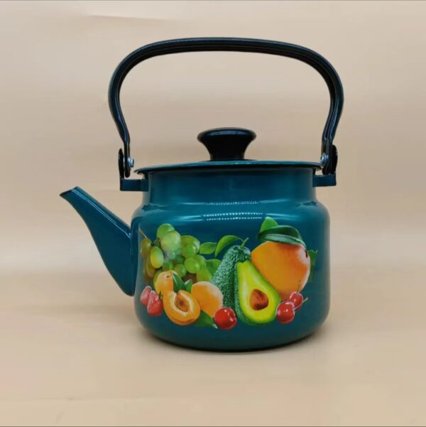 Kazakhstan Vintage Enamel Kettle with Handle, Portable Camping Kettle, Enamel Teapot for Outdoor Travel - Image 2