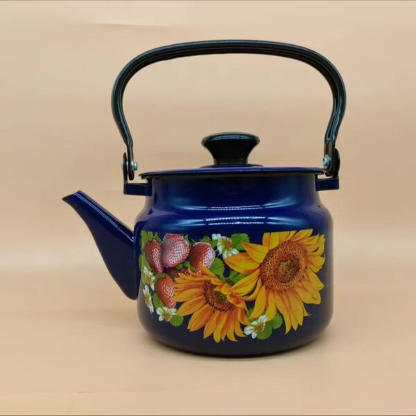 Kazakhstan Vintage Enamel Kettle with Handle, Portable Camping Kettle, Enamel Teapot for Outdoor Travel - Image 3