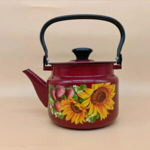 Kazakhstan Vintage Enamel Kettle with Handle, Portable Camping Kettle, Enamel Teapot for Outdoor Travel