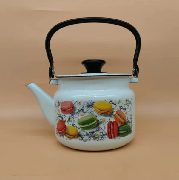 Kazakhstan Vintage Enamel Kettle with Handle, Portable Camping Kettle, Enamel Teapot for Outdoor Travel - Image 4