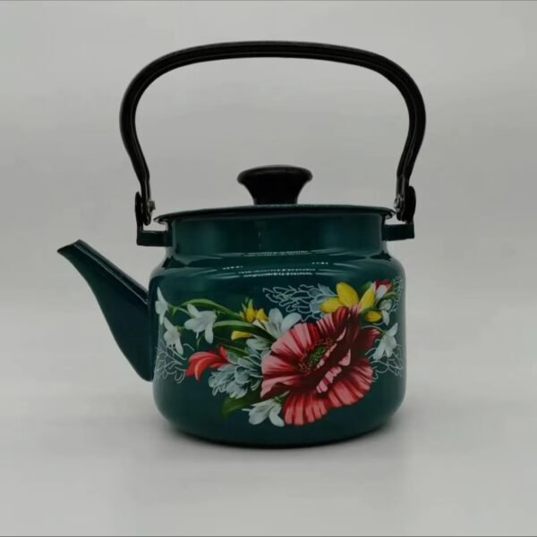 Kazakhstan Vintage Enamel Kettle with Handle, Portable Camping Kettle, Enamel Teapot for Outdoor Travel - Image 5