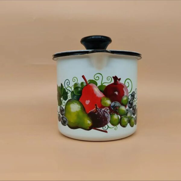 Kazakhstan Fruit Pattern Enamel Oil Pot, Bacon Grease Keeper, Vinegar Pot, Seasoning Jar for Home Kitchen - Image 4