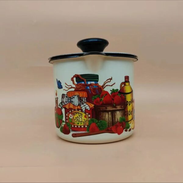 Kazakhstan Fruit Pattern Enamel Oil Pot, Bacon Grease Keeper, Vinegar Pot, Seasoning Jar for Home Kitchen - Image 5